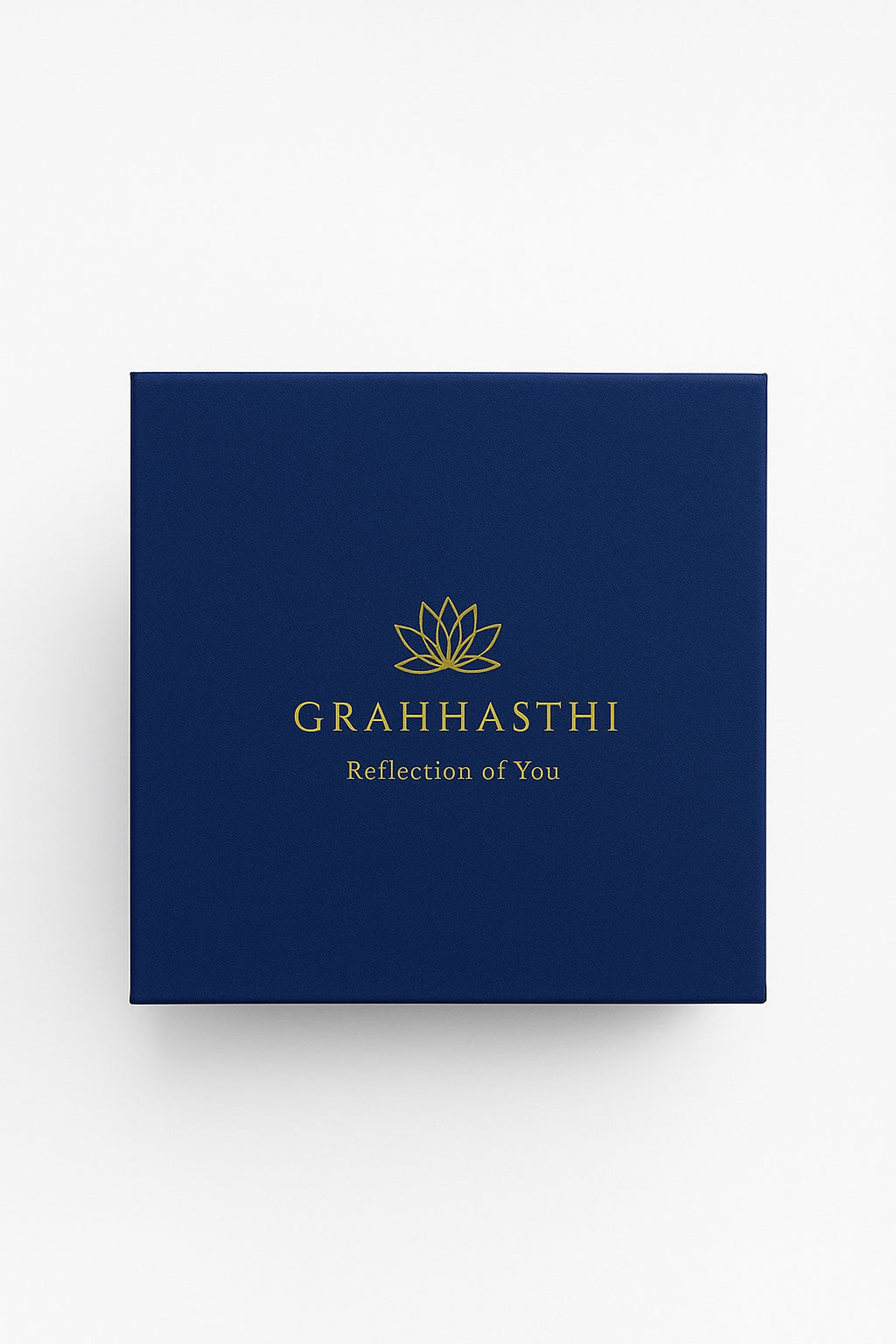 Royal blue Nilaya rigid gift hamper box with gold Grahhasthi logo